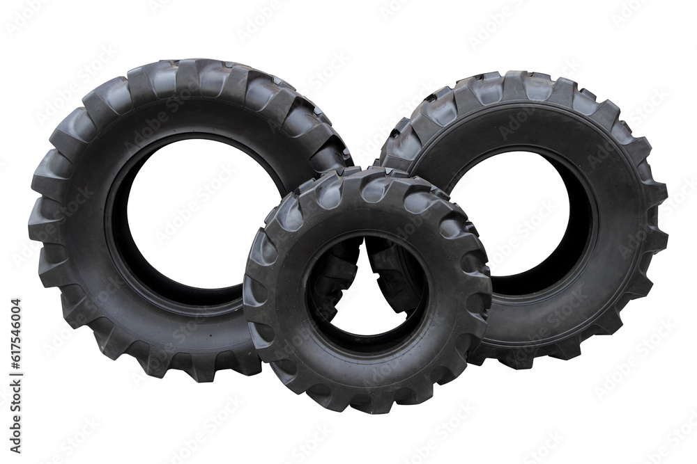 Three tractor tires isolated on white background Three tractor tires isolated on white background