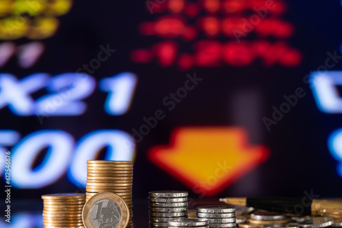 Картината върху платно stack of currencies on a graph, concept of economic collapse, falling financial