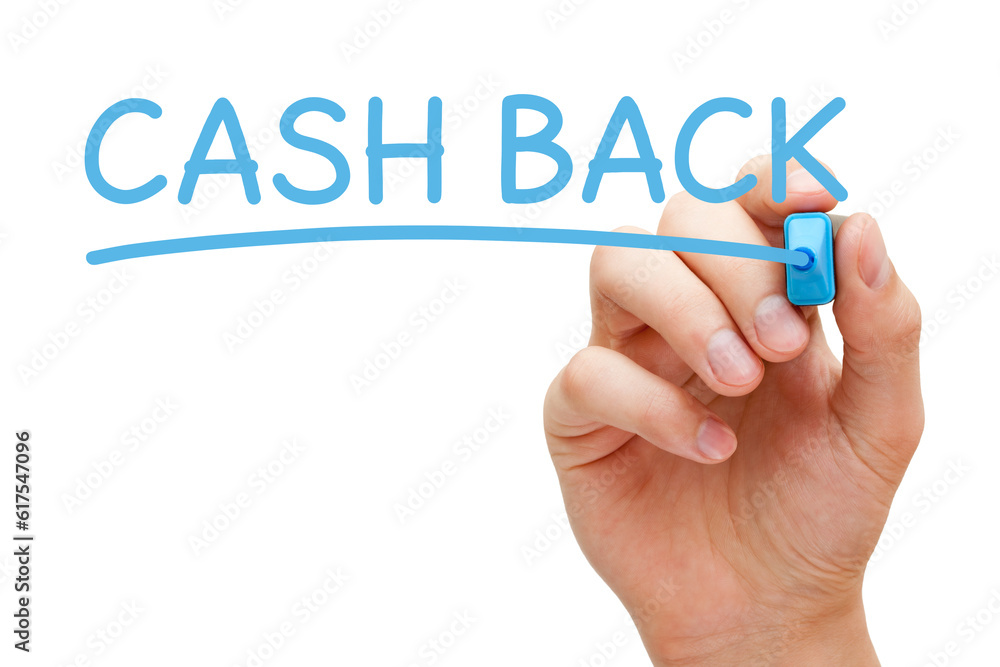 Hand writing Cash Back with blue marker on transparent glass board. Hand writing Cash Back with blue marker on transparent glass board.