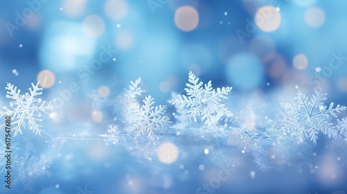 Snowflakes winter background with blurry lights