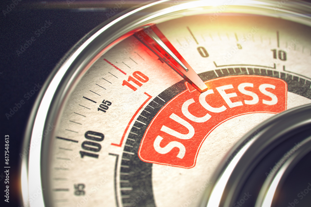 3D Illustration of a Gauge with Red Needle Pointing the Text Success. Business or Marketing Concept. Success Rate Conceptual Meter with Text on Red Label. Business Concept. 3D Render. 3D Illustration of a Gauge with Red Needle Pointing the Text Success. Business or Marketing Concept. Success Rate Conceptual Meter with Text on Red Label. Business Concept. 3D Render.