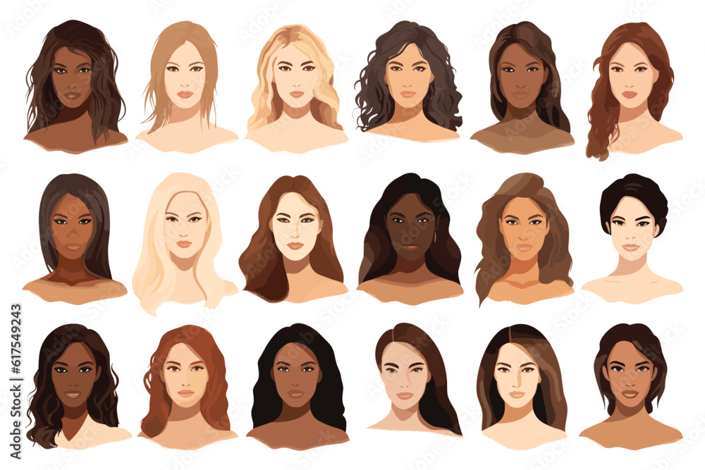 Portrait of women with unique skin tones vector isolated illustration Portrait of women with unique skin tones vector isolated illustration