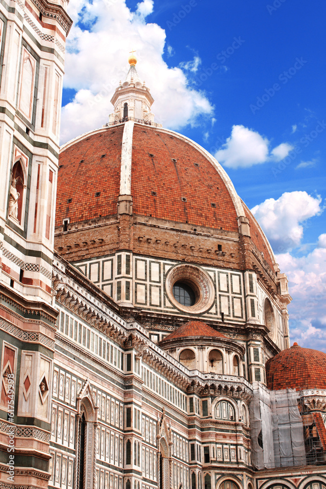 Duomo cathedral in Florence, Italy. On blue sky background