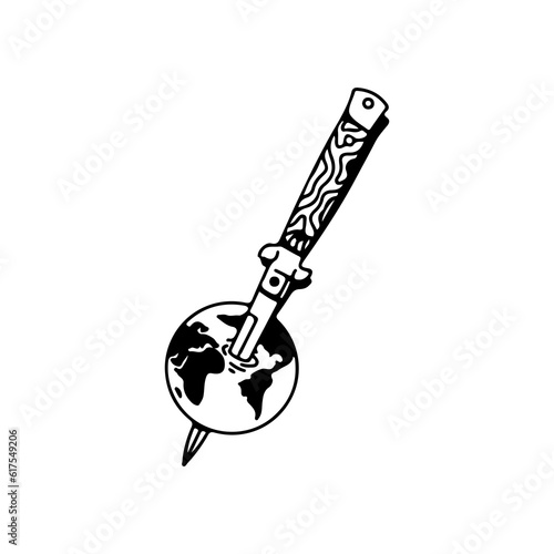 knife illustration vector with globe concept