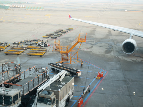 Aircraft ground handling at the airport.