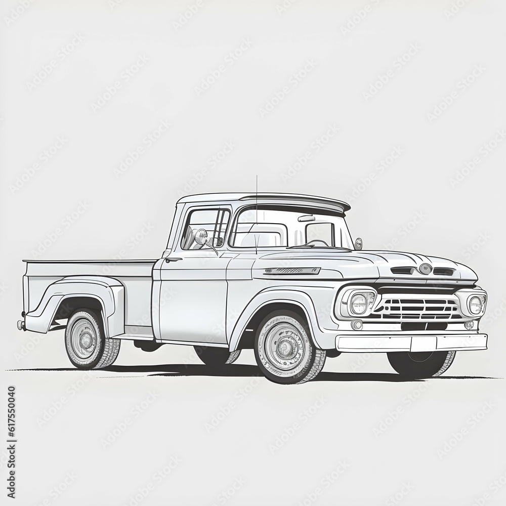 minimalist vector illustration of an old ford truck bold vector outline 