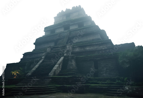 Transparent PNG of a misty ancient stone temple in the middle of the forest. 