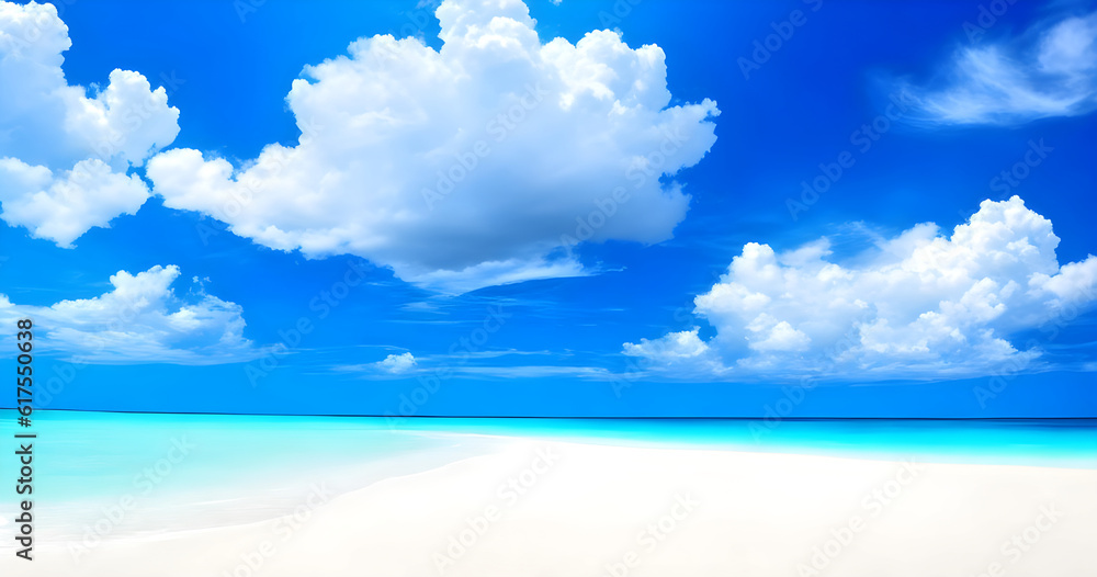 Beach with blue sky and blue water,generative ai