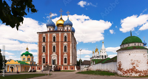 View of architectural ensemble of Ryazan Kremlin with churches and cathedrals in sunny day, Russia. photo