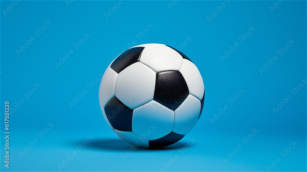 Naklejka premium Classic Soccer Ball on light blue background. Sports Illustration. Ai generative.