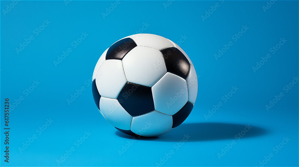 Naklejka premium Classic Soccer Ball on light blue background. Sports Illustration. Ai generative.