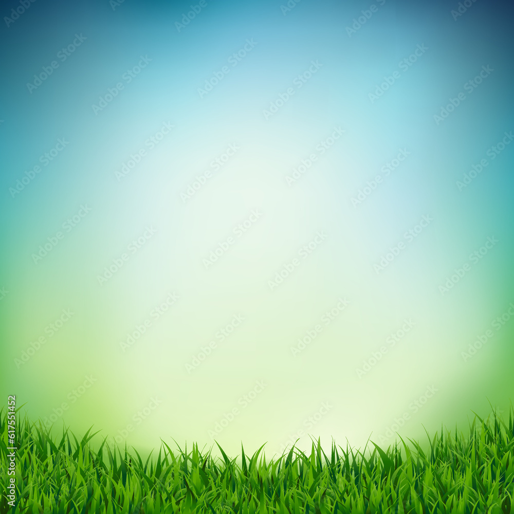 Landscape With Green Grass With Gradient Mesh, Vector Illustration