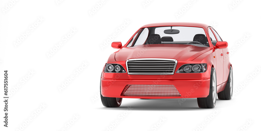 Brandless Generic Red Car. Isolated On White Background. 3D Illustration Brandless Generic Red Car. Isolated On White Background. 3D Illustration