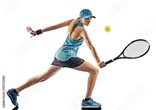one young caucasian tennis woman isolated in silhouette on white background © Designpics