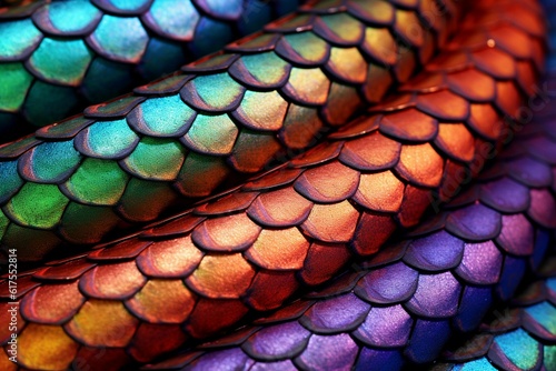 Texture of multicolored holographic anodizing dragon scales.AI generated