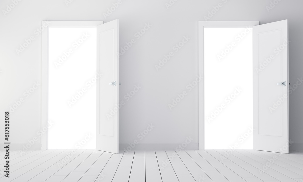 Two doors in empty room. 3D illustration. Choice concept Two doors in empty room. 3D illustration. Choice concept