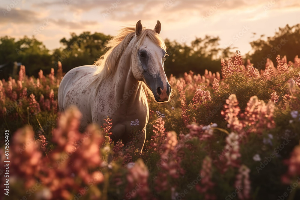 Arabian horse staring into the camera with the sun setting behind her. Arabian horse staring into the camera with the sun setting behind her.