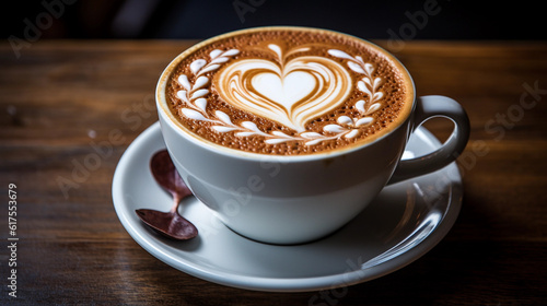 A latte art masterpiece on a cappuccino, featuring a heart or leaf design
