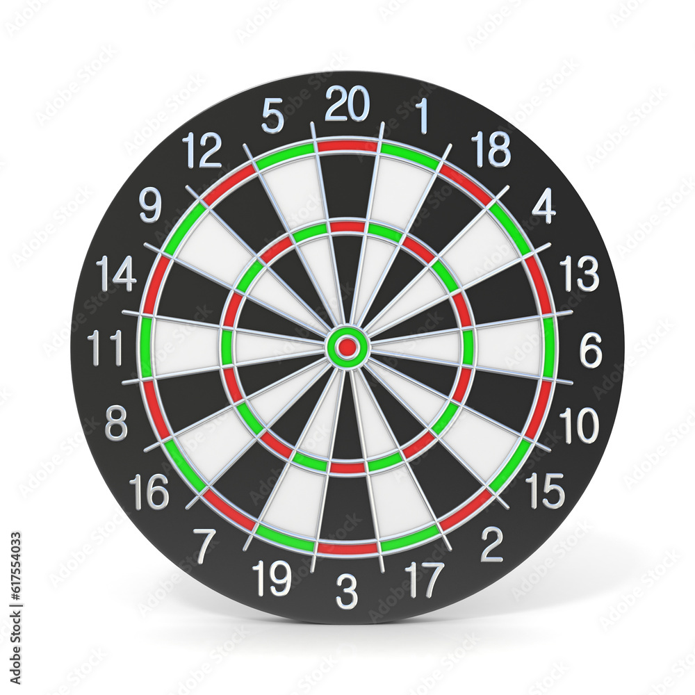 Dartboard. Front view. 3D render illustration isolated on white background Dartboard. Front view. 3D render illustration isolated on white background