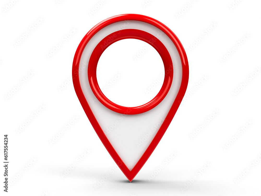 Red map pointer isolated on white background, three-dimensional rendering, 3D illustration Red map pointer isolated on white background, three-dimensional rendering, 3D illustration