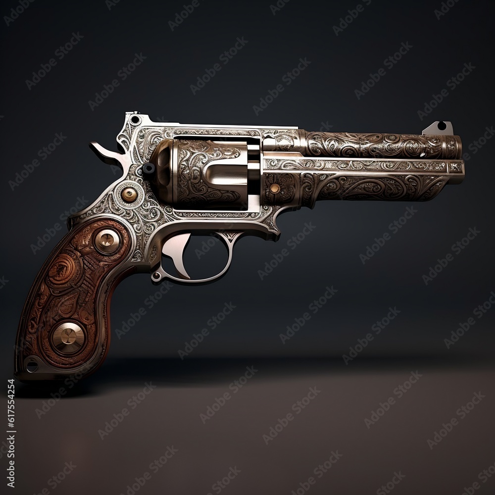 A vintage old classic gun isolated dark background. Ai generated