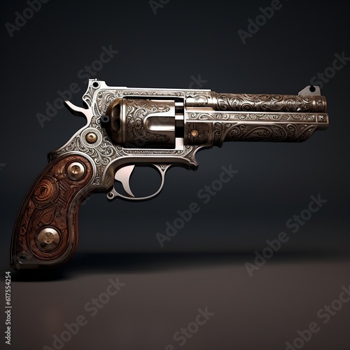 A vintage old classic gun isolated dark background. Ai generated