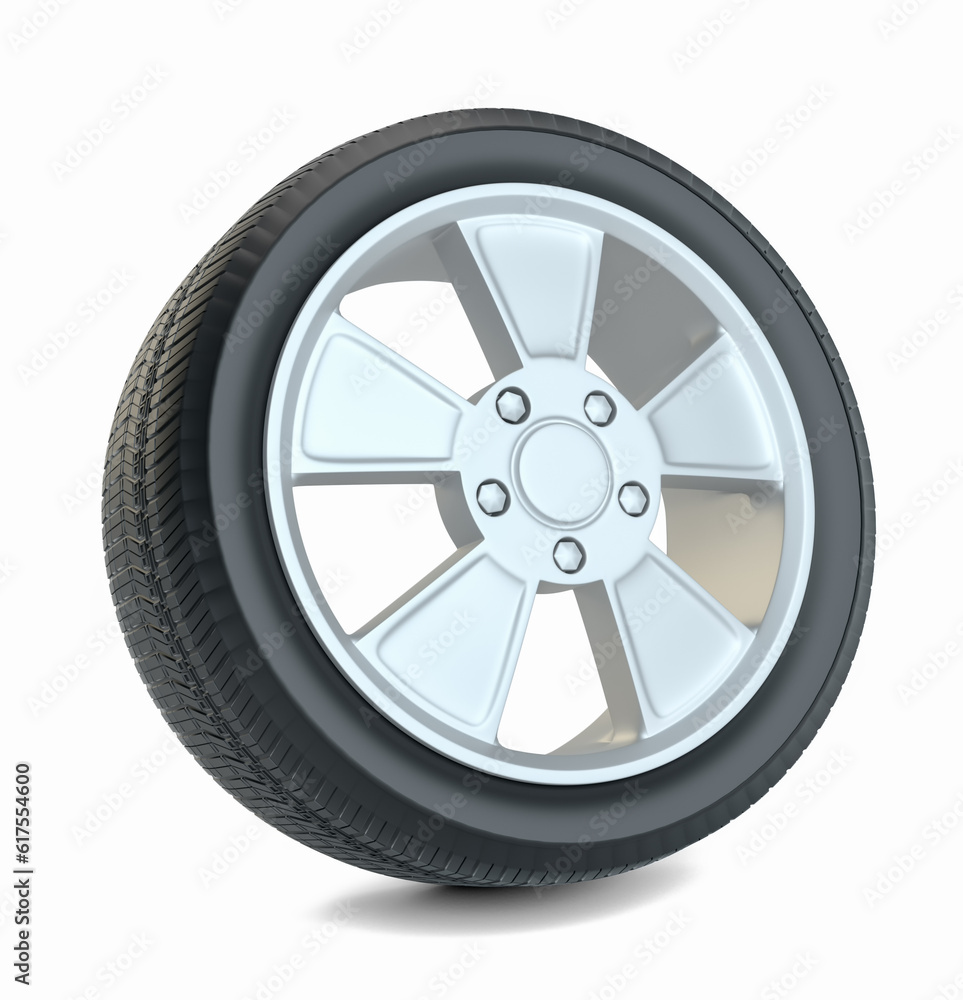 Car black new wheel, isolated on white background. 3d illustration