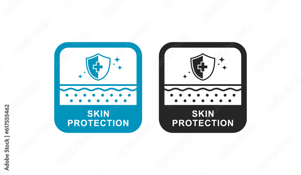 Skin protection with shield badge logo vector template. Suitable for product label