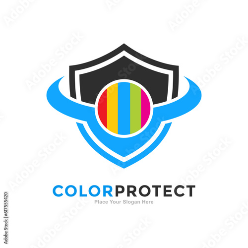 Color protect with shield logo vector template. Suitable for business, cleaning, laundry and technology