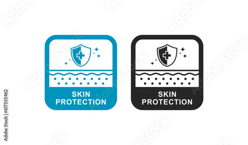 Skin protection with shield badge logo vector template. Suitable for product label