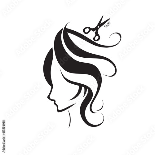 logo for hairdresser with woman and scissors