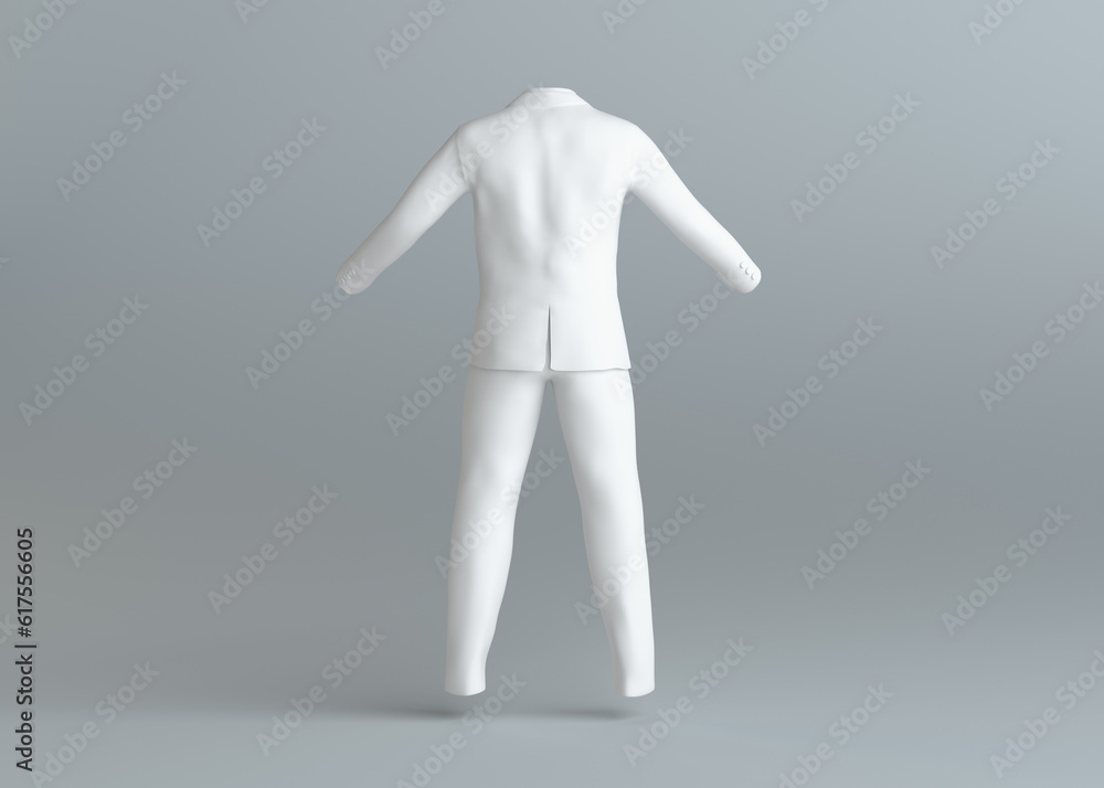 White empty elegance suit without people on gray background. Template for your content. 3d illustration White empty elegance suit without people on gray background. Template for your content. 3d illustration