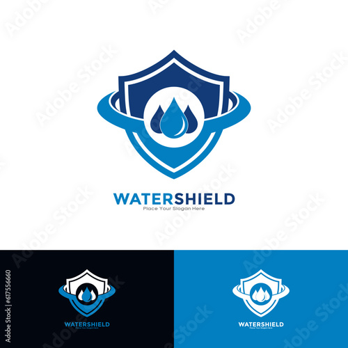 Water shield logo vector template. Suitable for business, nature, ecology and technology