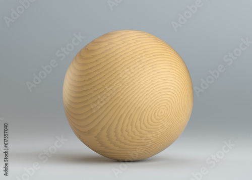 Wooden sphere on gray background. 3D Rendering