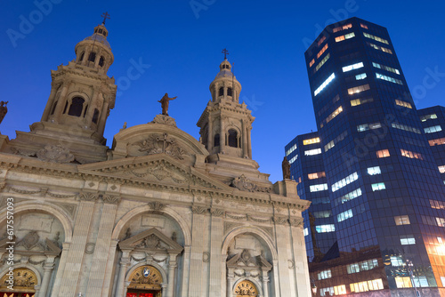 The Metropolitan Cathedral in Santiago de Chile at night