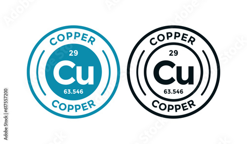 Copper logo badge template. this is chemical element of periodic table symbol. Suitable for business, technology, molecule, atomic symbol 