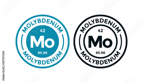 Molybdenum logo badge template. this is chemical element of periodic table symbol. Suitable for business, technology, molecule, atomic symbol 