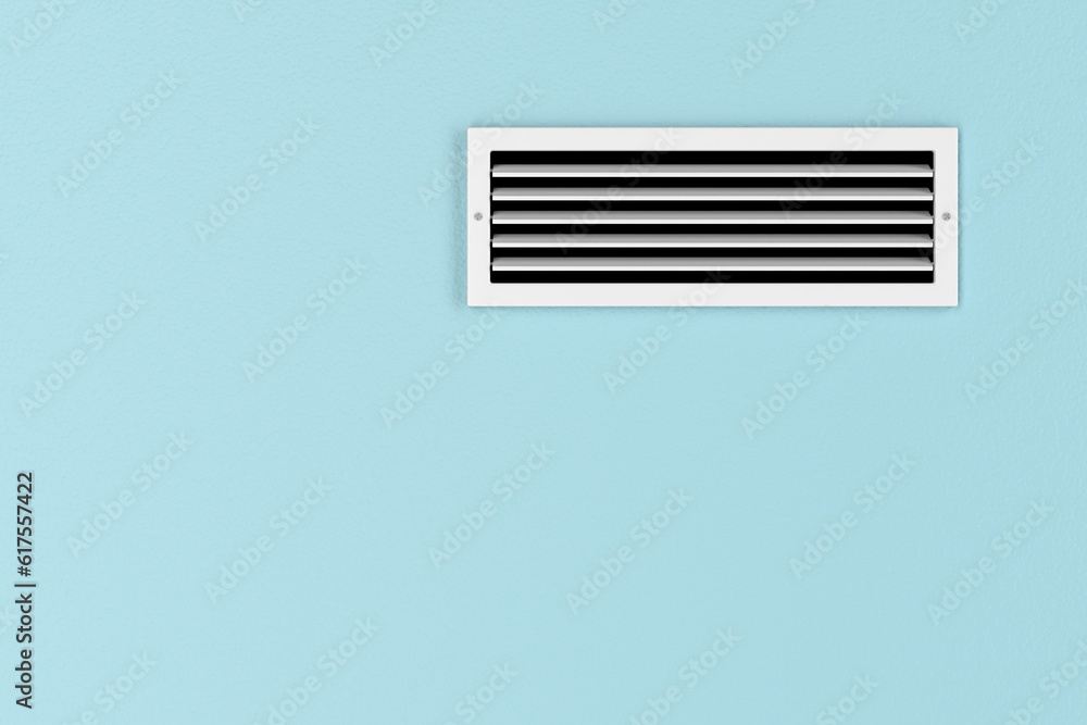 Air conditioning vent on the blue wall - obrazy, fototapety, plakaty 