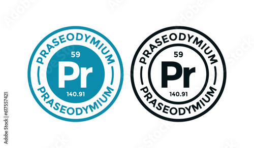 Praseodymium logo badge template. this is chemical element of periodic table symbol. Suitable for business, technology, molecule, atomic symbol 