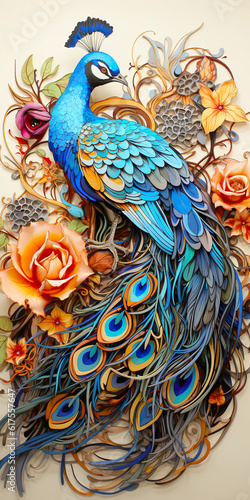 Peacock with feathers, beautiful painting in baroque style © Dina Studio