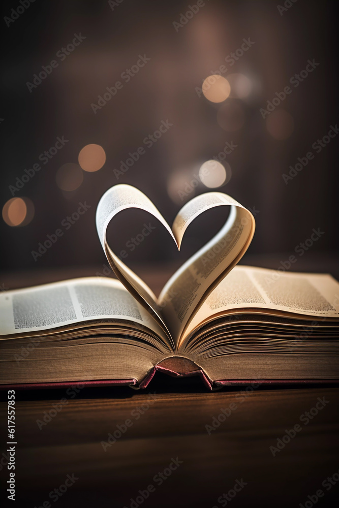 National Book Lovers Day celebration concept image of some book pages folded into a heart generative AI illustration National Book Lovers Day celebration concept image of some book pages folded into a heart generative AI illustration