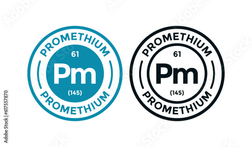 Promethium logo badge template. this is chemical element of periodic table symbol. Suitable for business, technology, molecule, atomic symbol 
