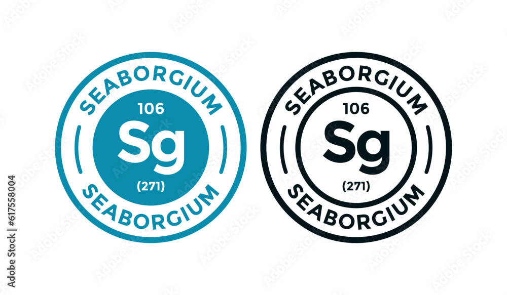 Seaborgium logo badge template. this is chemical element of periodic table symbol. Suitable for business, technology, molecule, atomic symbol 