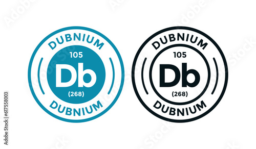 Dubnium logo badge template. this is chemical element of periodic table symbol. Suitable for business, technology, molecule, atomic symbol 