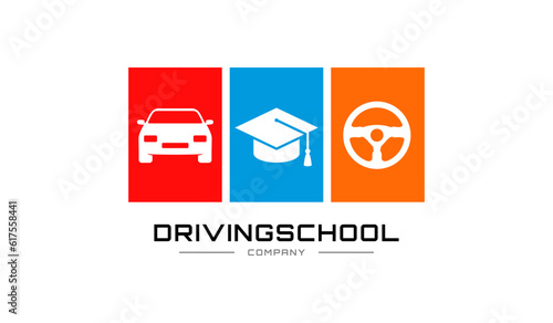 Driving school set icon logo template. Suitable for information, business, education and transportation