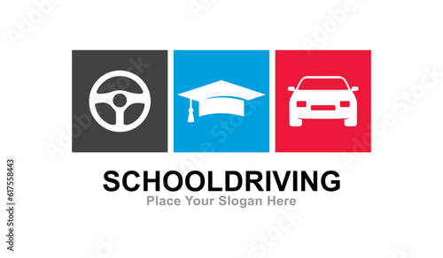 Driving school vector logo template. Suitable for information, business, education and transportation