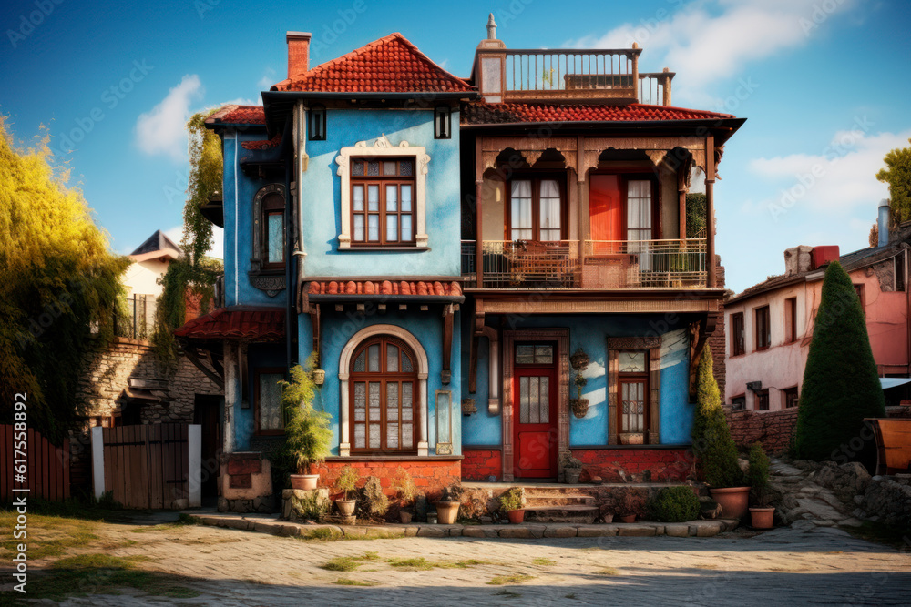 Old traditional ottoman house with flowers. Generative AI