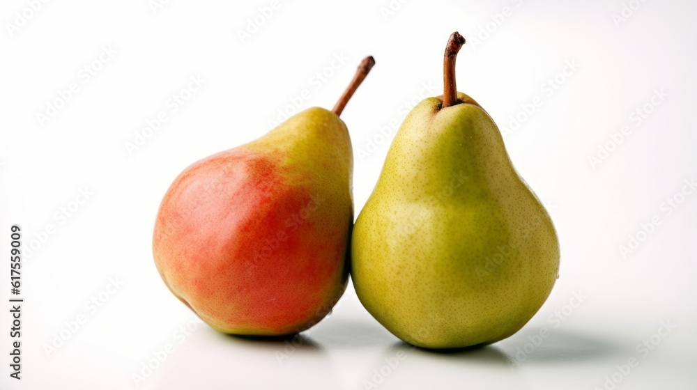 Pear on the white background. Created with Generative AI technology. Pear on the white background. Created with Generative AI technology.