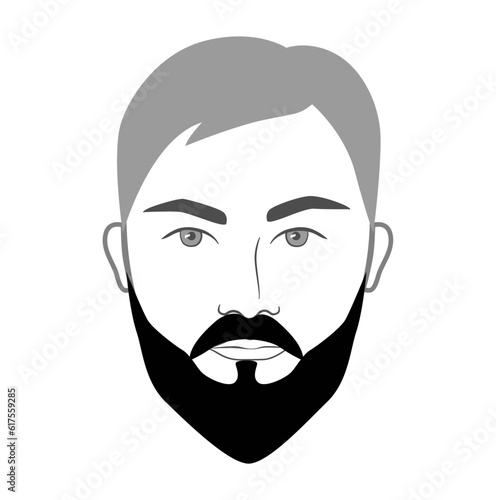Ducktail with Moustache Beard style men in face illustration Facial hair mustache. Vector grey black portrait male Fashion template flat barber collection. Stylish hairstyle isolated outline on white
