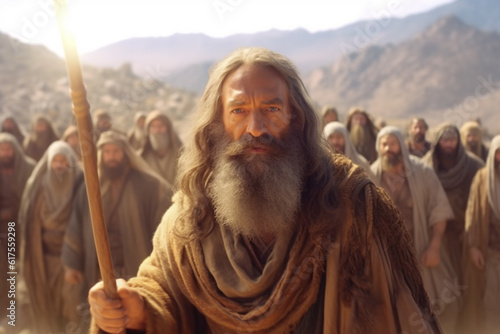 Moses leads the Jews through the desert, Moses led his people to the Promised Land through the Sinai desert. Religion Bible, History. Escape.